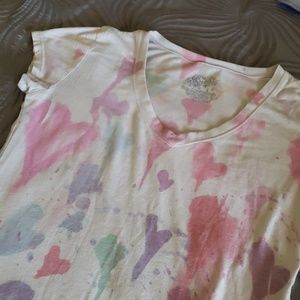 Women's Stranded Gray V-Neck Tshirt With Hearts